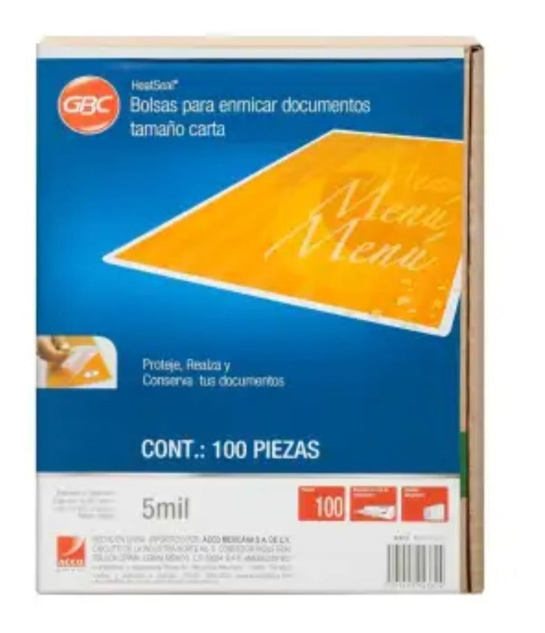 Micas Gbc Para Enmicar Carta 5 Mil 100 Piezas Semi Rígida
