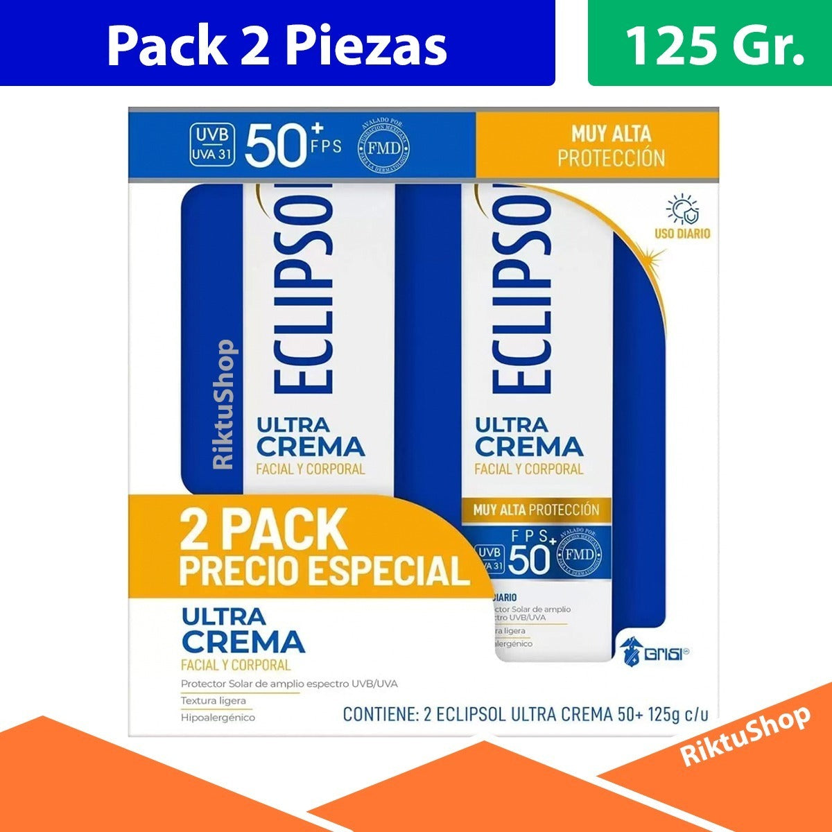 Pack Con 2 Eclipsol Ultra 125 Gr. C/u. Fps 50+ Uso Diario