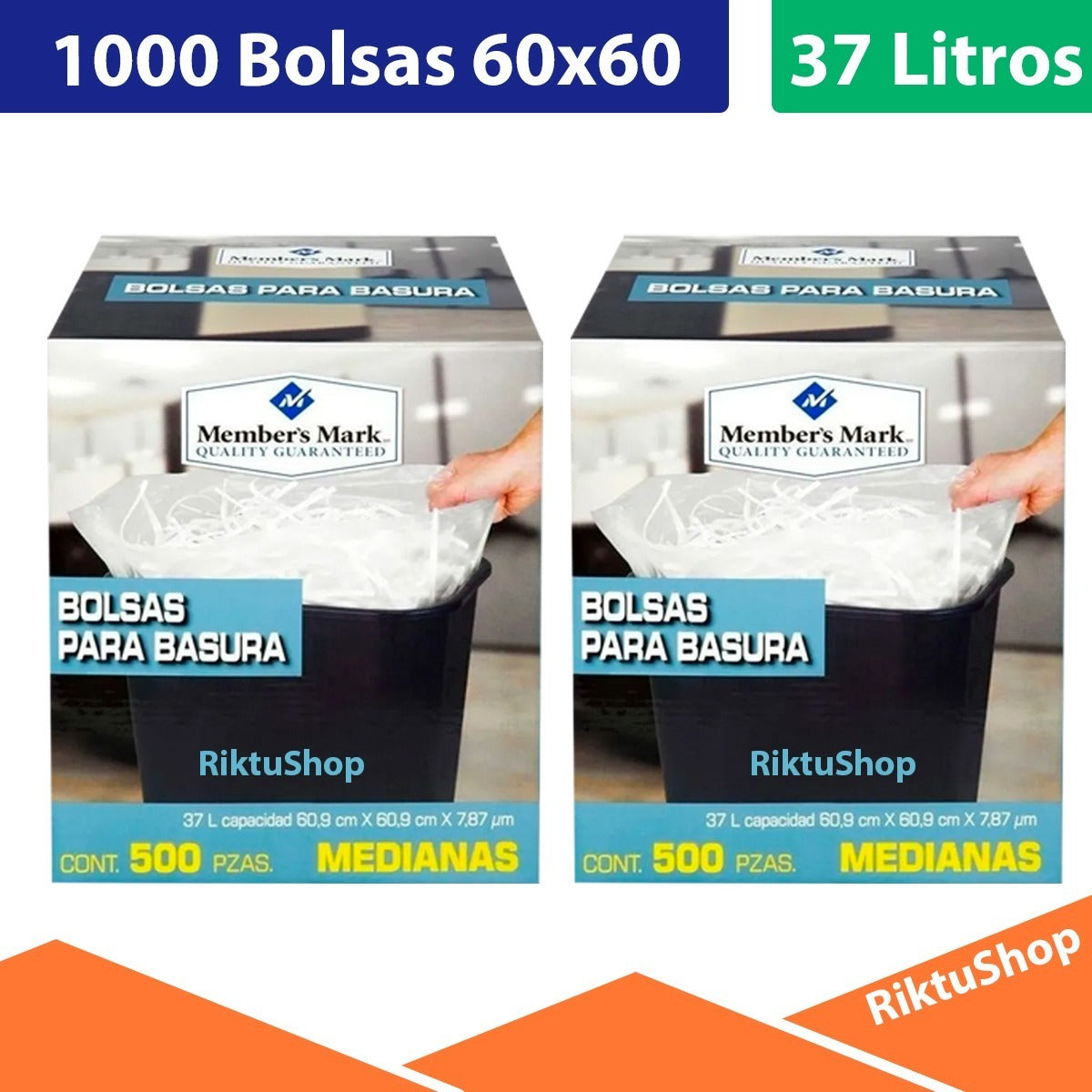 2 Pack Bolsas De Basura Med.  (1000) Bolsas 37l Members Mark