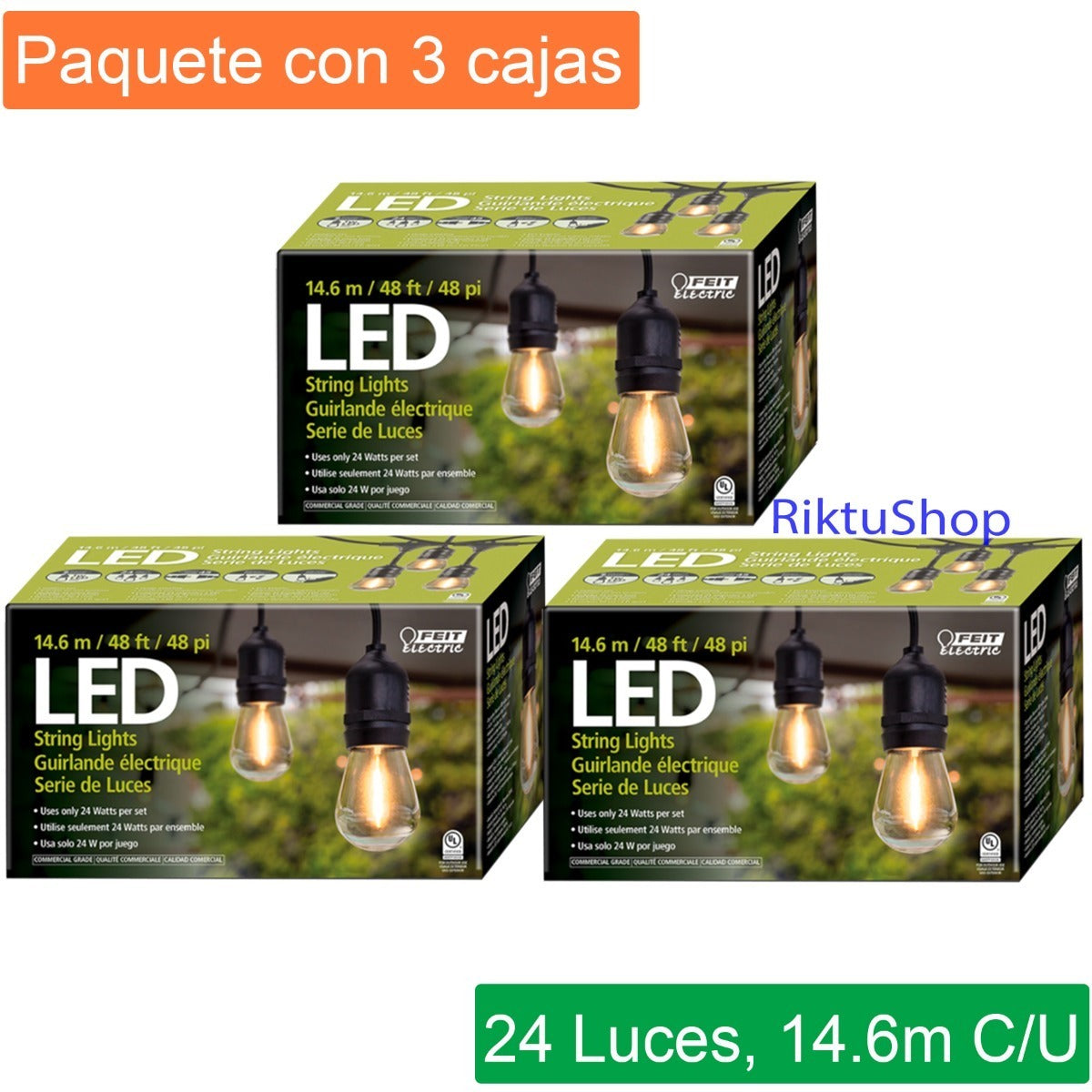 3 Juegos Luces Led Vintage 24 Focos Cada Una