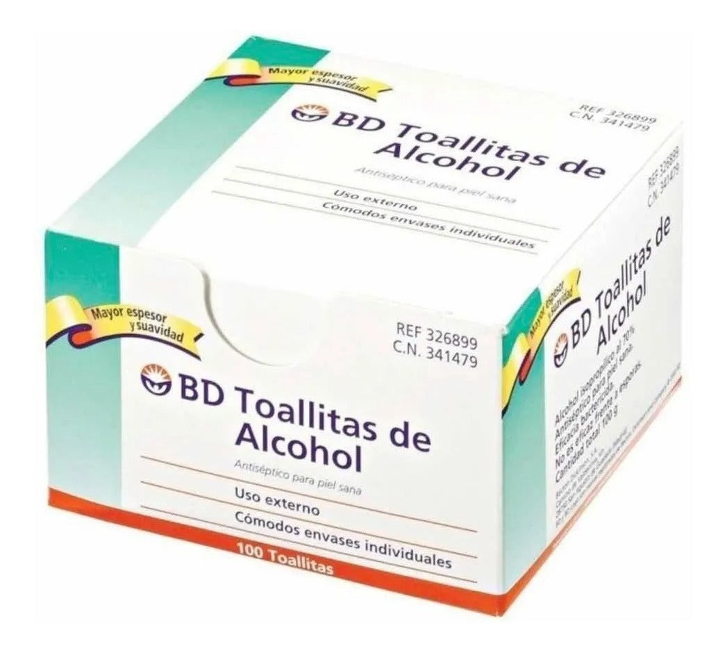 200 Toallitas De Alcohol Bd Uso Externo (2 Cajas 100 C/u)