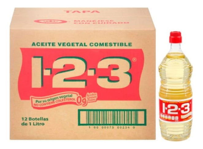 Aceite Vegetal 1-2-3 Caja Con 12 Pz De 1 Lt C/u Aceite 123