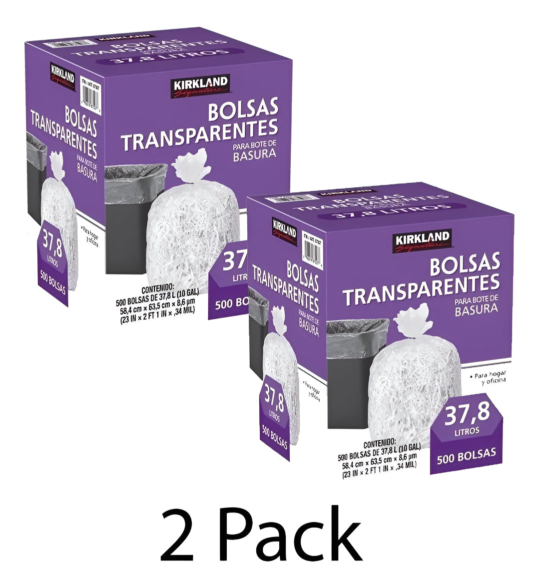 2 Pack 500 Bolsas Plástico Basura  37 L Kirkland (2 Cajas)