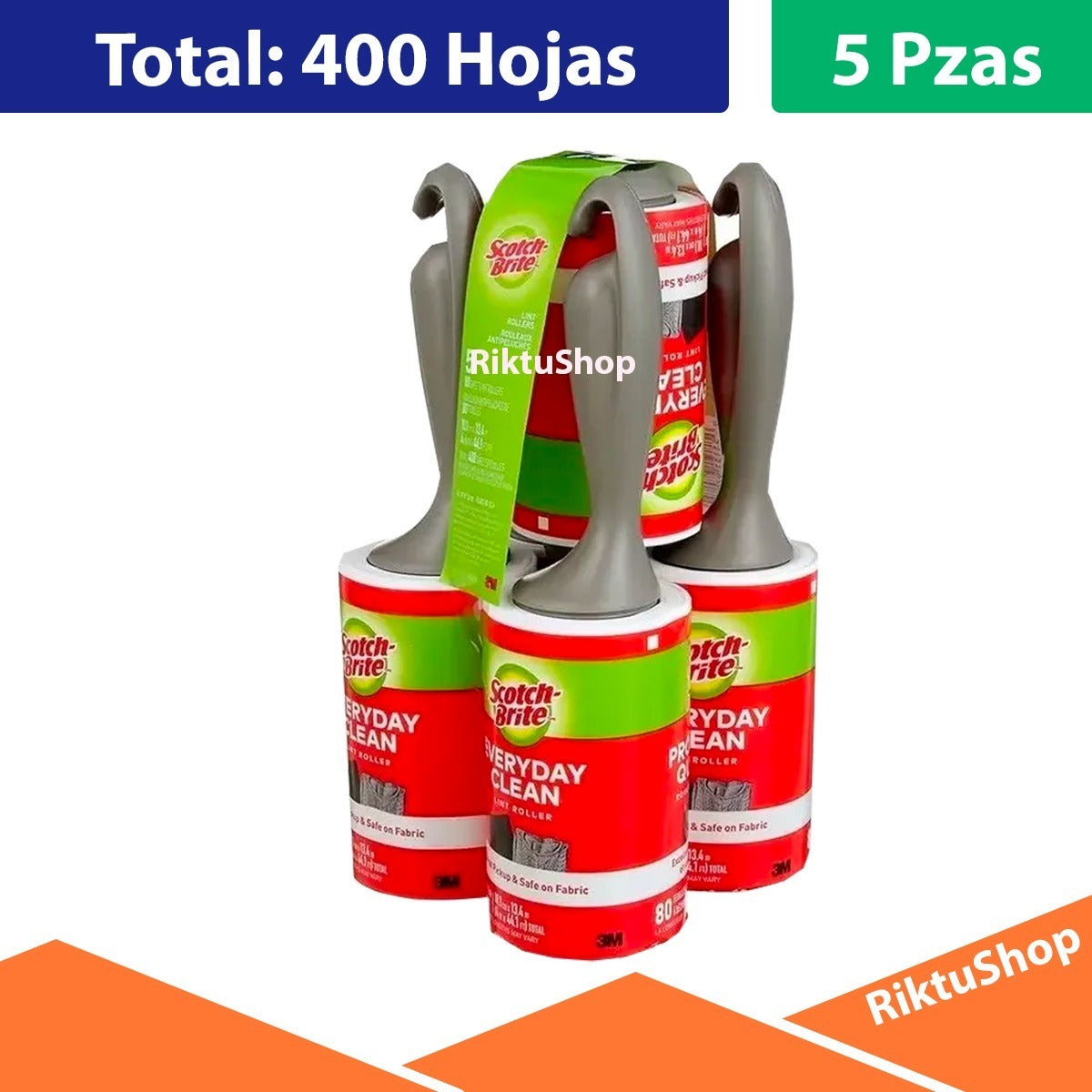 5 Quita Pelusa Rodillos Scotch Brite Con 80 Hojas Cada Uno