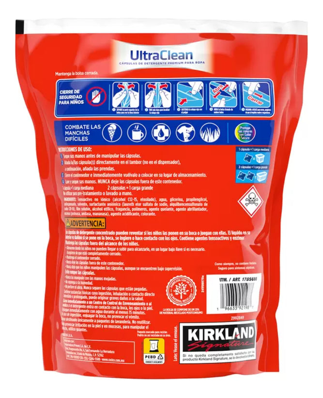 Capsulas Detergente Kirkland Pods 152 Cápsulas Ultra Clean