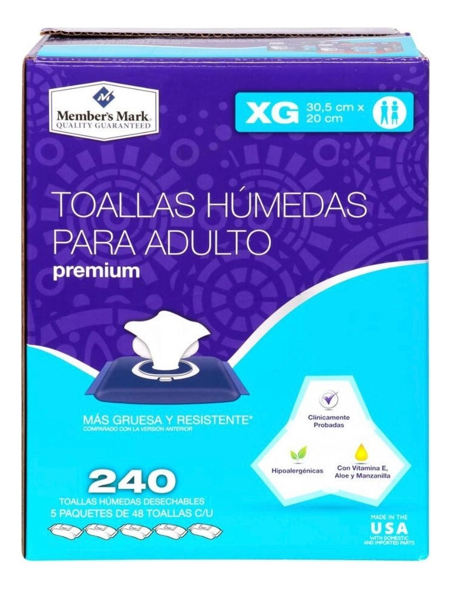 Toallas Húmedas Premium Members Mark Para Adulto 240 Pzas