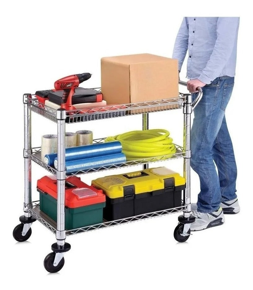 Carrito Multiusos Acero Cromado Llantas