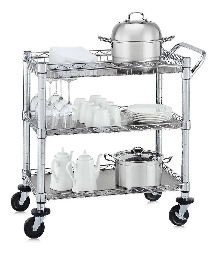 Carrito Multiusos Acero Cromado Llantas