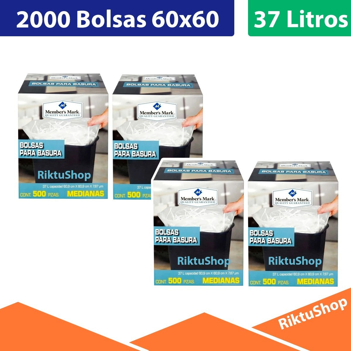 4 Pack Bolsas De Basura Med.  (2000) Bolsas 37l Members Mark