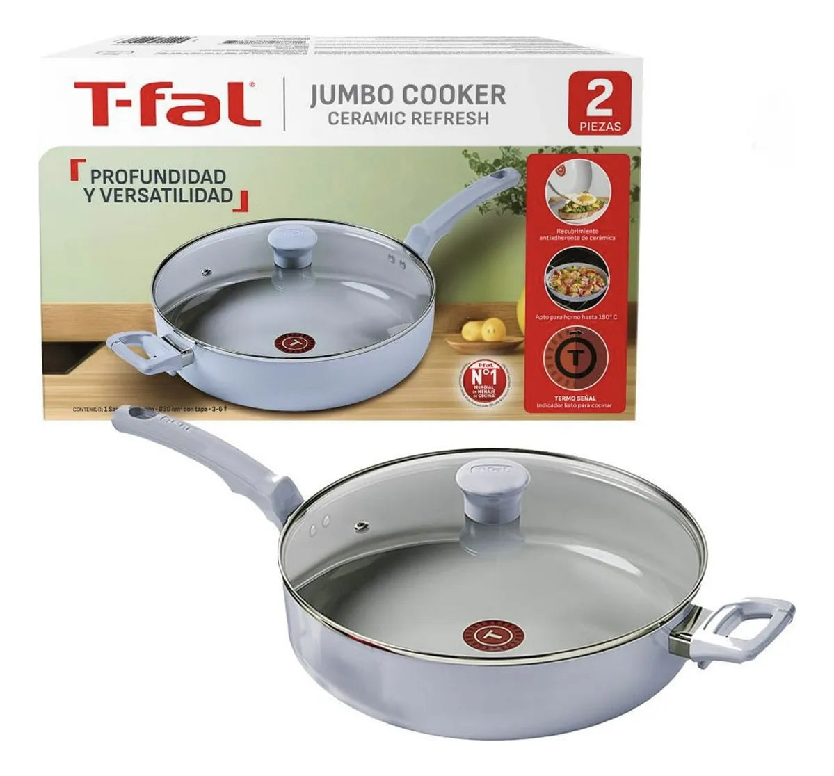 Sartén Jumbo Cooker T-fal Ceramic Refresh 30 Cm Con Tapa