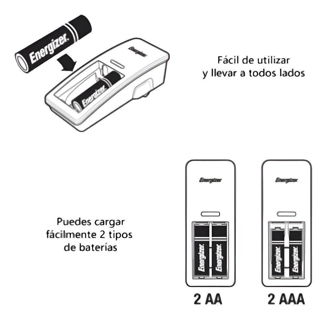 Cargador Energizer Mini + 4 Pilas - Pilas Recargables Aaa Aa