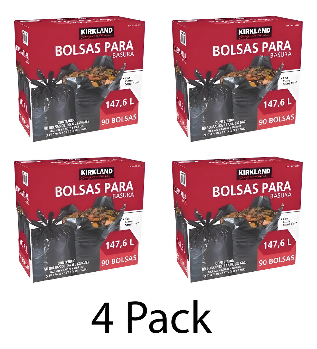 4 Pack  Bolsas Para Basura Kirkland 147 L  90 Pz (4 Cajas)