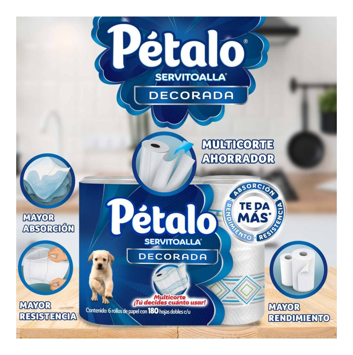 Toallas Cocina Petalo Servitoalla Multicorte 6 Rollo