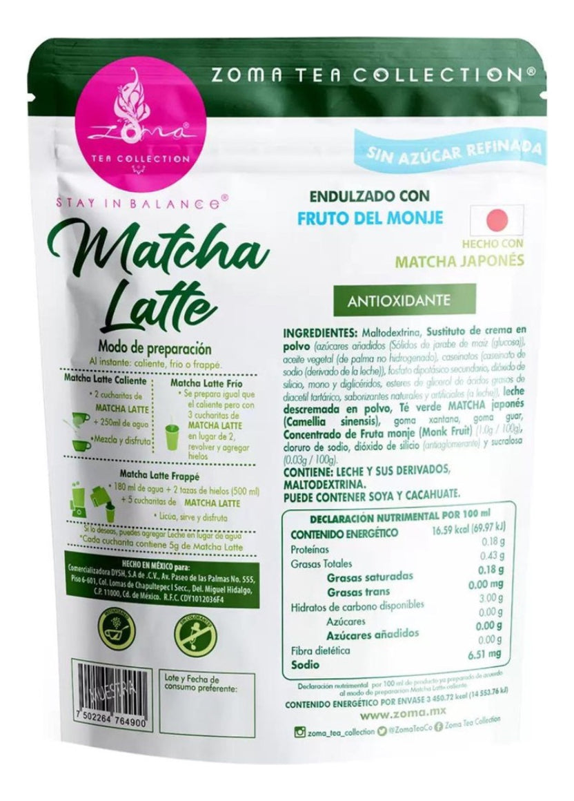 Te Verde Matcha Latte Premium Sin Azúcar Añadida 800 Grs